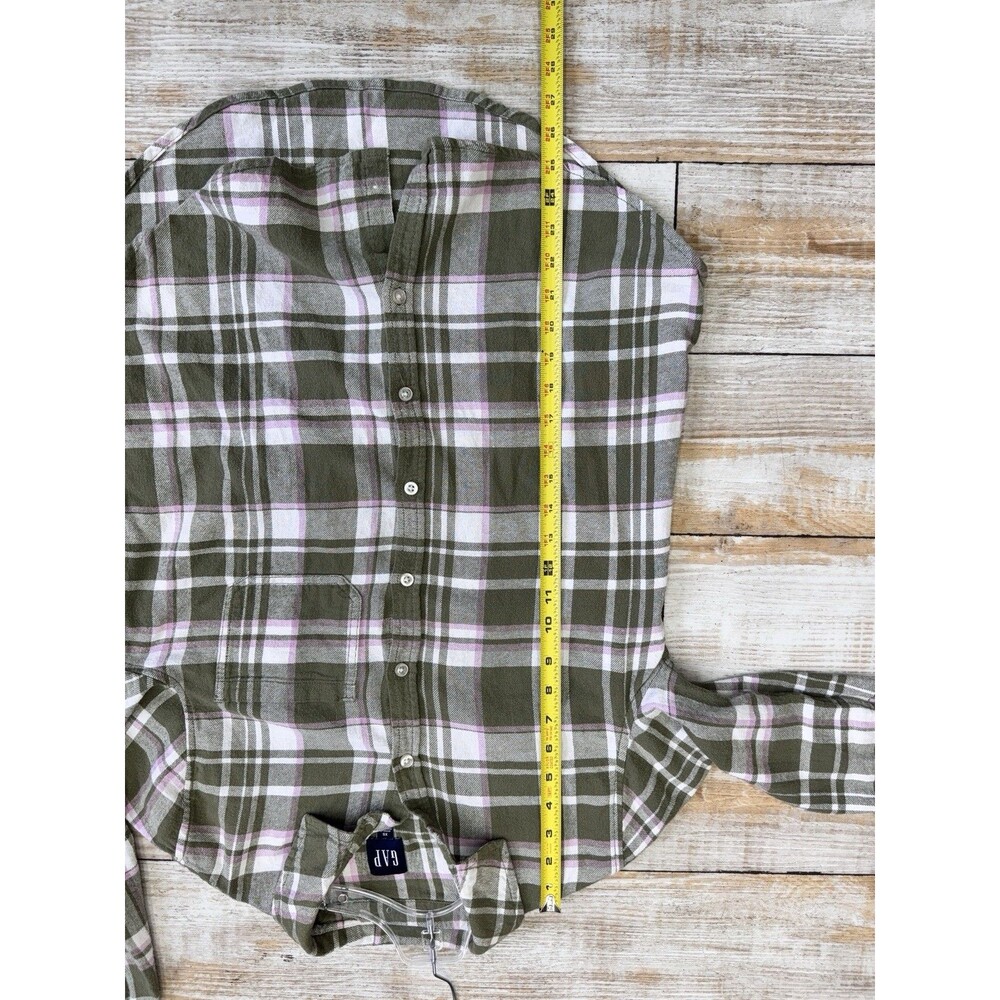 GAP Womens XS Green Pink Plaid Flannel Button Up Shirt Super Soft 100% Cotton - Picture 7 of 8